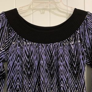 WORTHINGTON Top Blouse black Purple Flowy Jersey Print PS